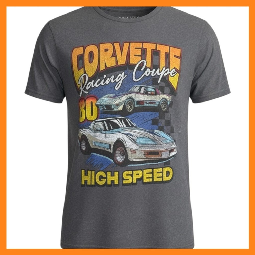Chemistry Corvette Racing Coupe High Speed Graphic T-Shirt Gray Mens Large